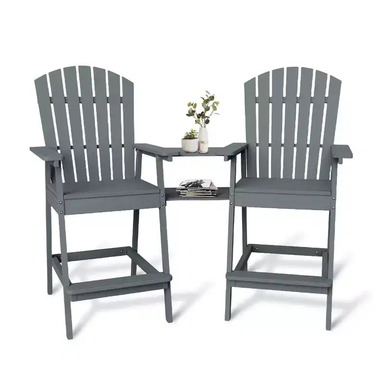Sgabelli da bar Adirondack in blu/grigio/bianco/legno, set da 2, con vassoio di collegamento
