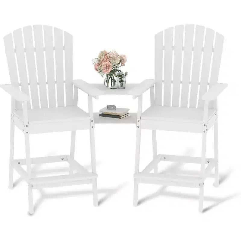 Sgabelli da bar Adirondack in blu/grigio/bianco/legno, set da 2, con vassoio di collegamento