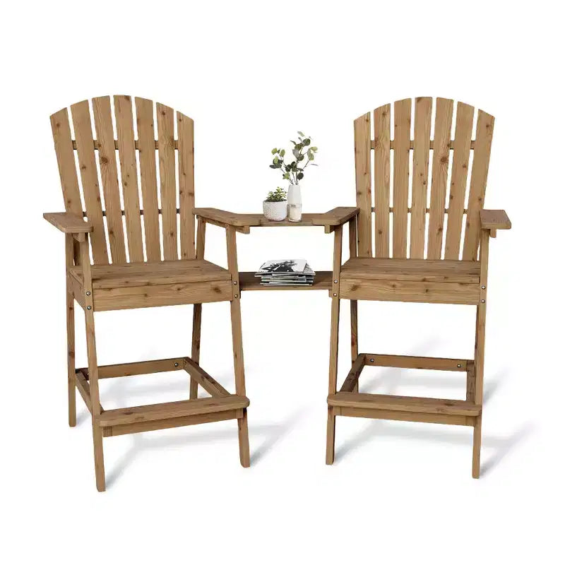 Sgabelli da bar Adirondack in blu/grigio/bianco/legno, set da 2, con vassoio di collegamento