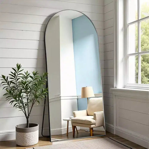 PexFix 31 in. W x 71 in. H Full Length Arched Free Standing Body Mirror Metal Framed Wall Mirror Large Floor Mirror in Black