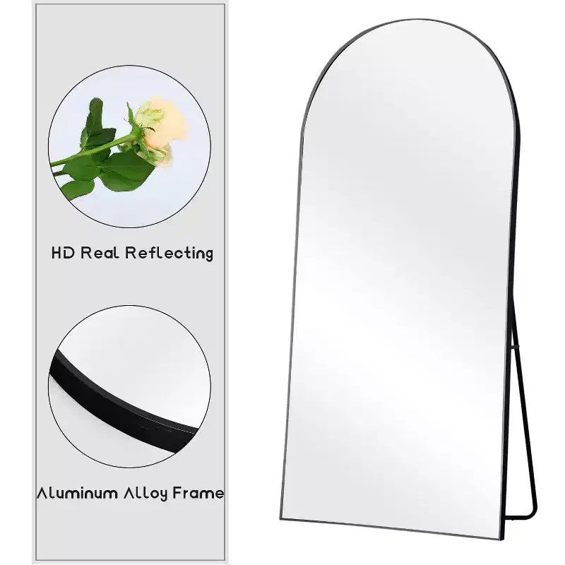 Specchio da terra ad arco nero a figura intera, 31" L x 71" H, autoportante, 1 persona