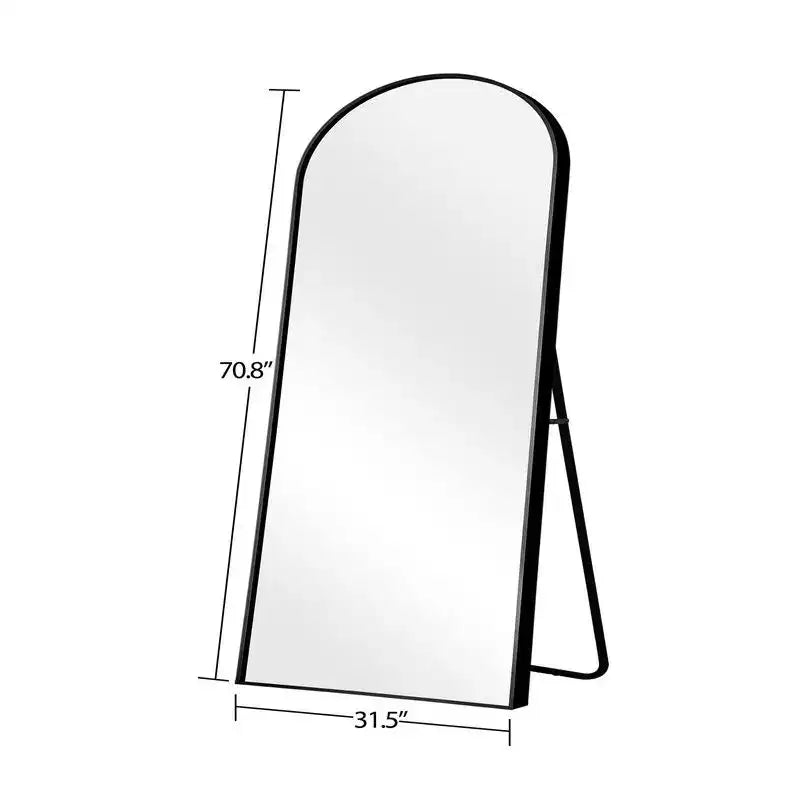 Specchio da terra ad arco nero a figura intera, 31" L x 71" H, autoportante, 1 persona