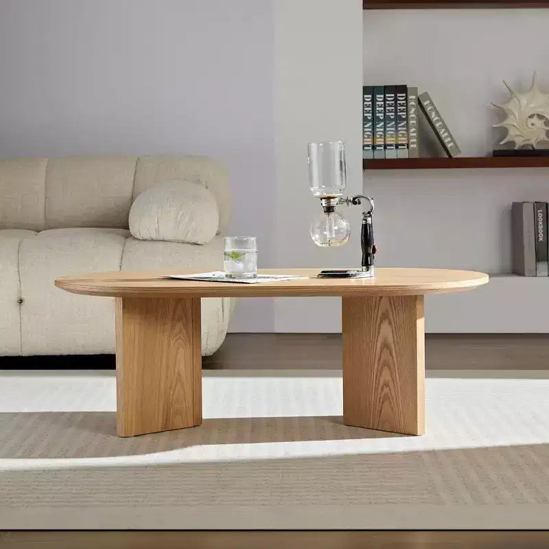 Okak 39L Tavolino da caffè moderno ovale, Tavolino da salotto piccolo con base a piedistallo robusta, Dimensioni salvaspazio per appartamento per soggiorno e camera da letto
