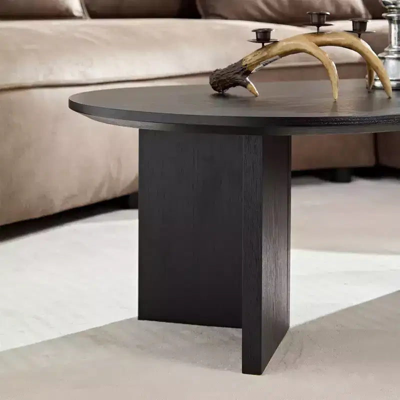 Okak 39L Tavolino da caffè moderno ovale, Tavolino da salotto piccolo con base a piedistallo robusta, Dimensioni salvaspazio per appartamento per soggiorno e camera da letto