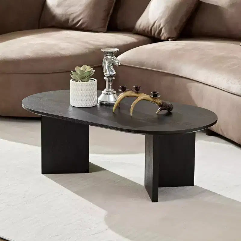 Okak 39L Tavolino da caffè moderno ovale, Tavolino da salotto piccolo con base a piedistallo robusta, Dimensioni salvaspazio per appartamento per soggiorno e camera da letto