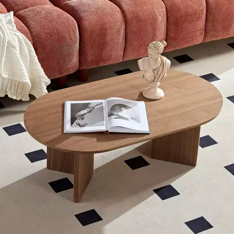 Okak 39L Modern Oval Coffee Table, Small Center Table with Sturdy Pedestal Base, Space-Saving Apartment Size for Living Room & Bedroom