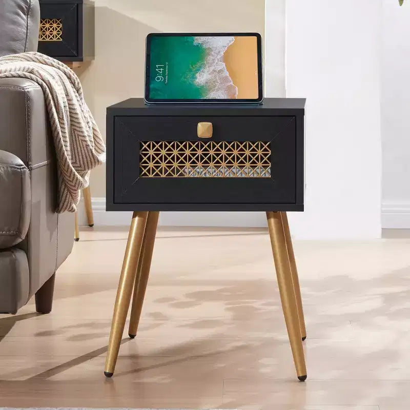 Tavolino da salotto Probe Hues Farmhouse con cassetto, piano impermeabile e design curvo