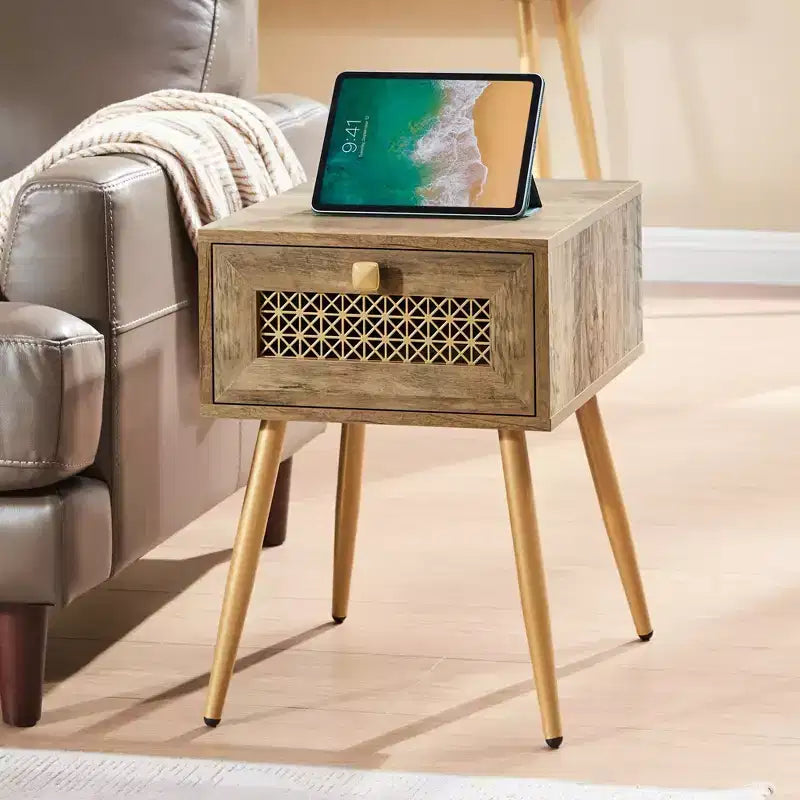 Tavolino da salotto Probe Hues Farmhouse con cassetto, piano impermeabile e design curvo