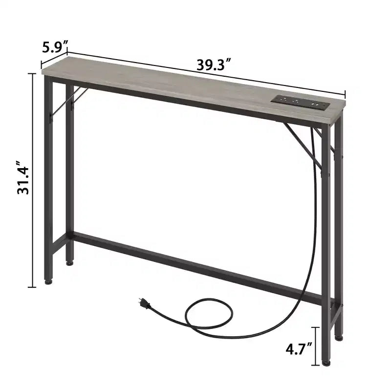 Tavolino consolle stretto, Tavolino da divano per soggiorno, Tavolo da divano sottile con struttura in metallo e MDF, Tavolo da ingresso industriale per corridoio, atrio
