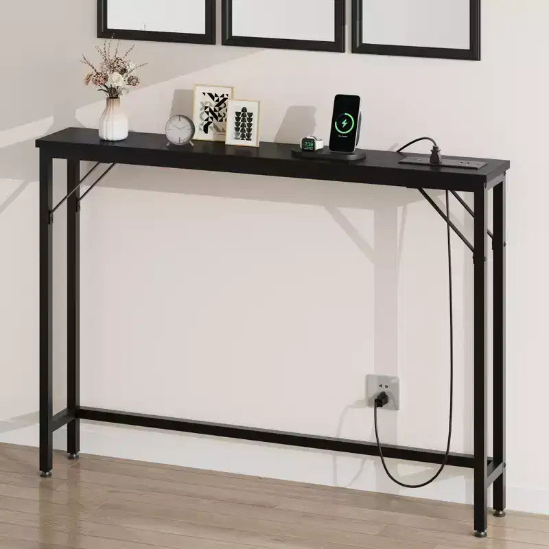 Tavolino consolle stretto, Tavolino da divano per soggiorno, Tavolo da divano sottile con struttura in metallo e MDF, Tavolo da ingresso industriale per corridoio, atrio