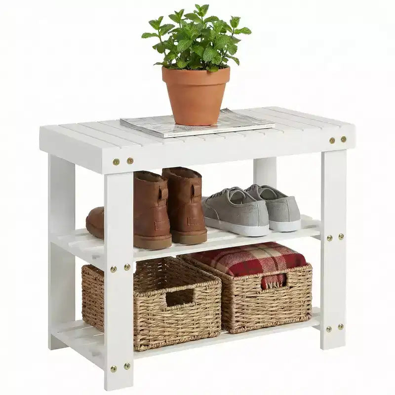 Panca porta scarpe a 2 ripiani in bambù beige/nera/marrone/bianca, 1 posto