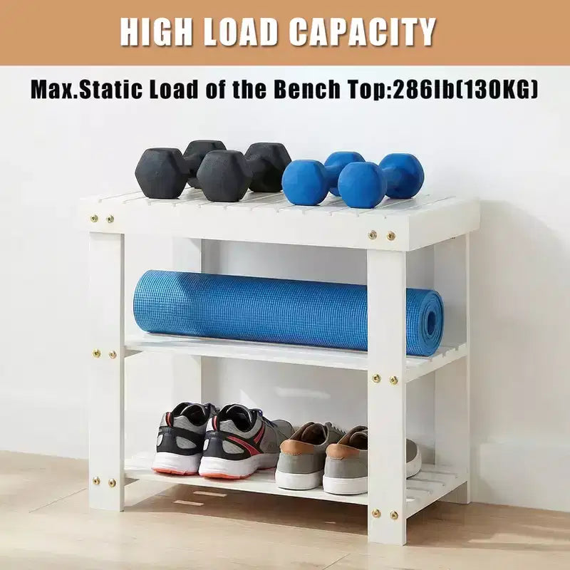 Panca porta scarpe a 2 ripiani in bambù beige/nera/marrone/bianca, 1 posto