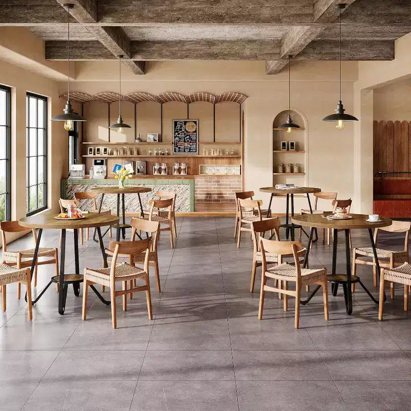Tavolo da pranzo rotondo nero/marrone per 2 persone con due ripiani