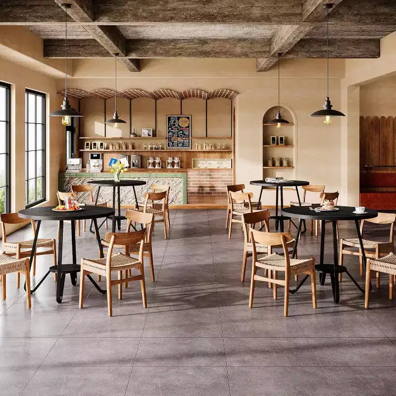 Tavolo da pranzo rotondo nero/marrone per 2 persone con due ripiani
