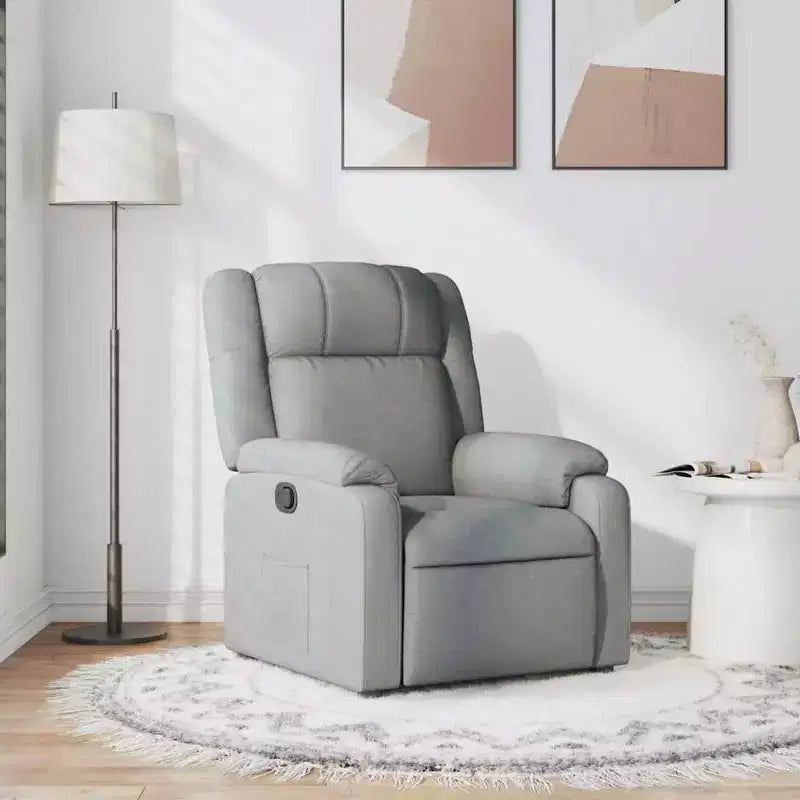 Poltrona reclinabile manuale in tessuto grigio chiaro, con sedile singolo