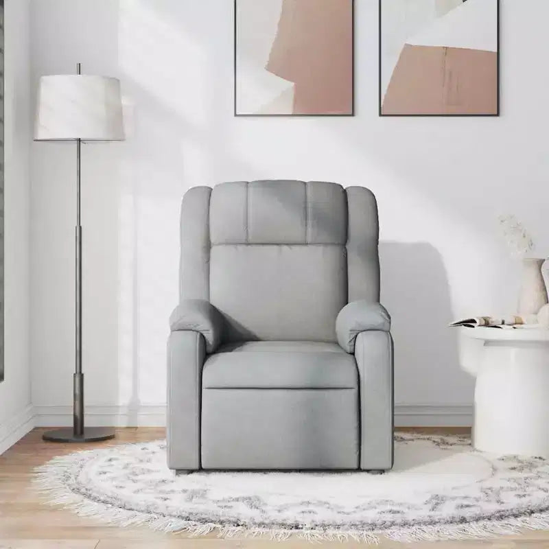 Poltrona reclinabile manuale in tessuto grigio chiaro, con sedile singolo