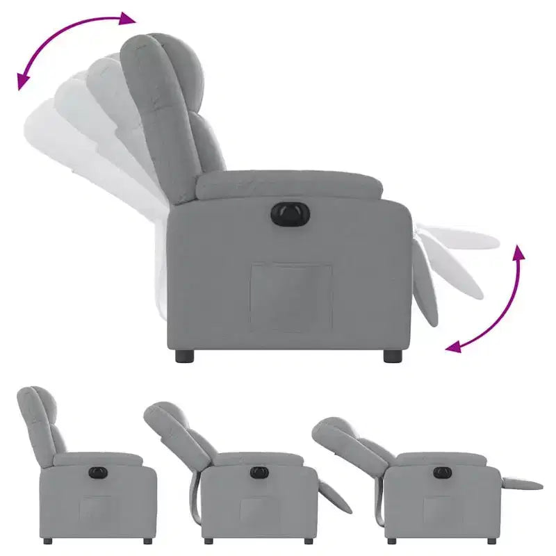 Poltrona reclinabile manuale in tessuto grigio chiaro, con sedile singolo