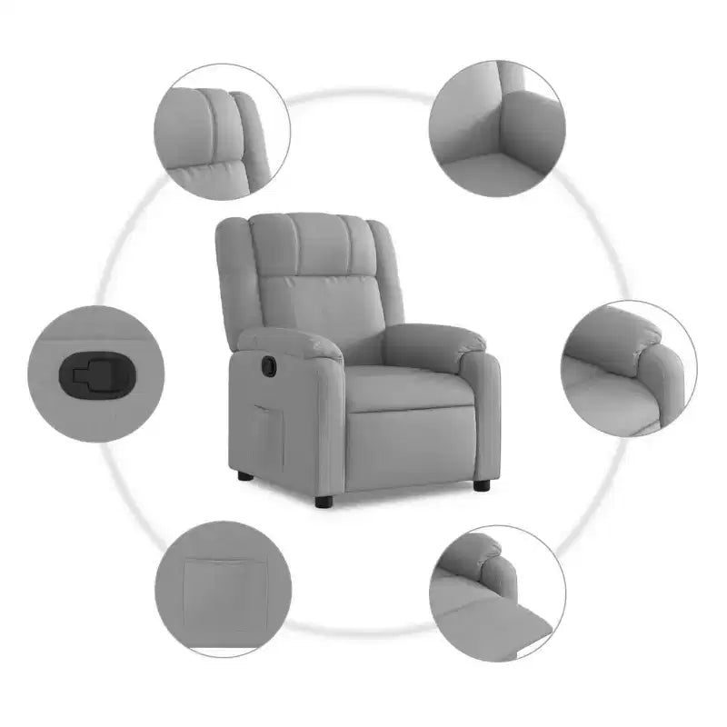 Poltrona reclinabile manuale in tessuto grigio chiaro, con sedile singolo
