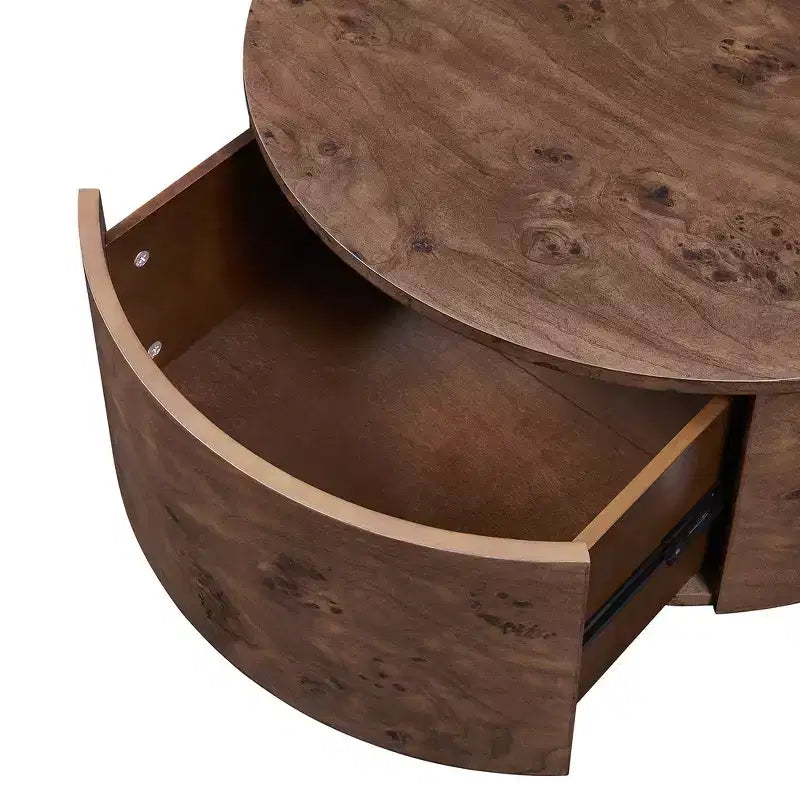 Tavolino da Caffè Rotondo Girevole a 360° Marrone con 2 Cassetti Nascosti, Posti a Sedere per 1