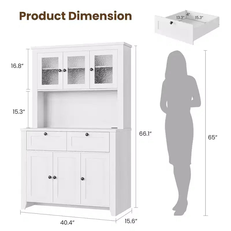 Mobile Dispensa/Credenza con Ante in Vetro e Cassetti, 168 cm di Altezza, Nero/Marrone/Bianco, con Stazione di Ricarica Integrata