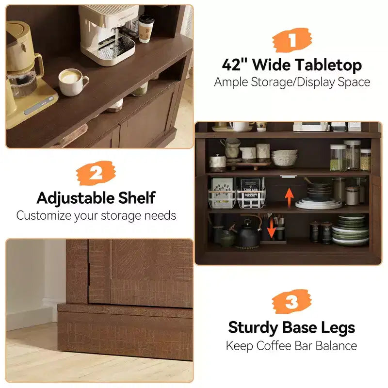 Mobile credenza da bar con dispensa stile rustico da 183 cm | 5 colori