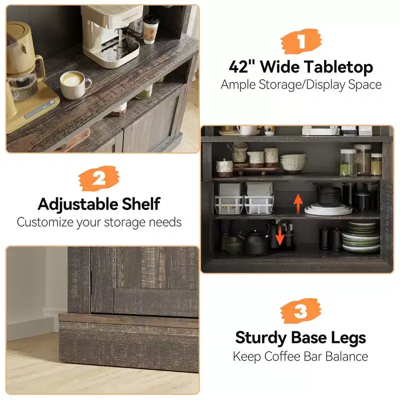 Mobile credenza da bar con dispensa stile rustico da 183 cm | 5 colori
