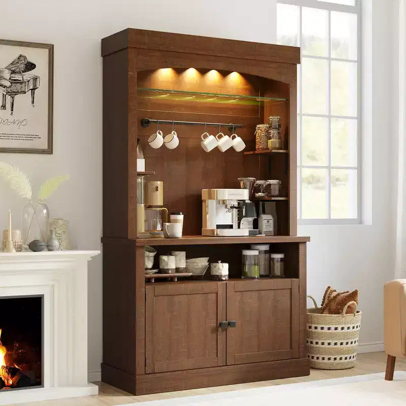 Mobile credenza da bar con dispensa stile rustico da 183 cm | 5 colori