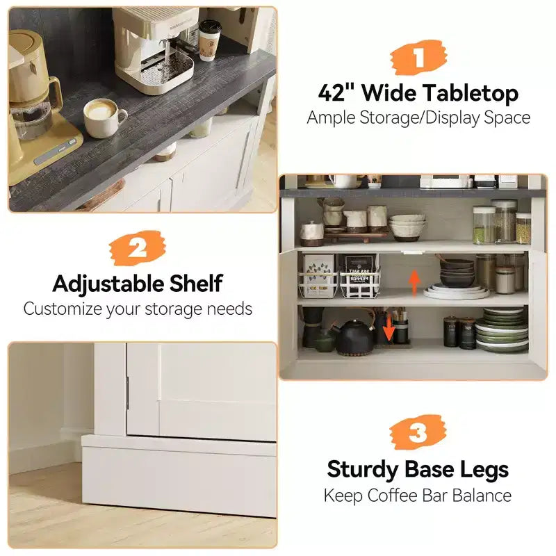 Mobile credenza da bar con dispensa stile rustico da 183 cm | 5 colori