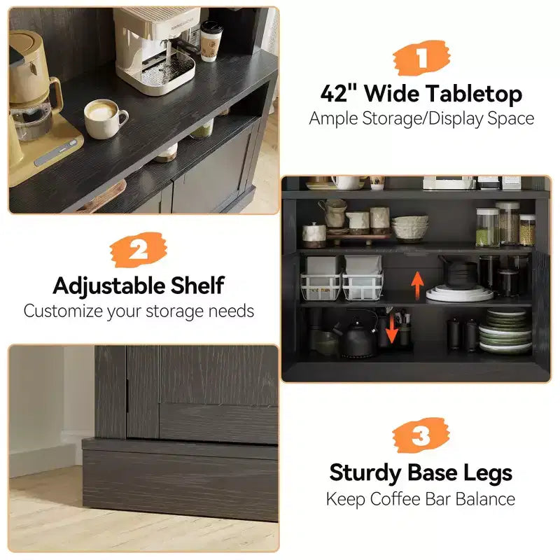 Mobile credenza da bar con dispensa stile rustico da 183 cm | 5 colori