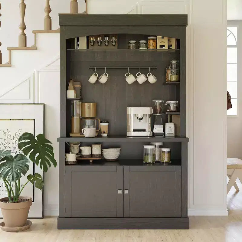 COZONY 72 Coffee Bar Cabinet with Hutch, Farmhouse Buffet Cabinet with Microwave Stand, Wine Rack & Storage Shelves