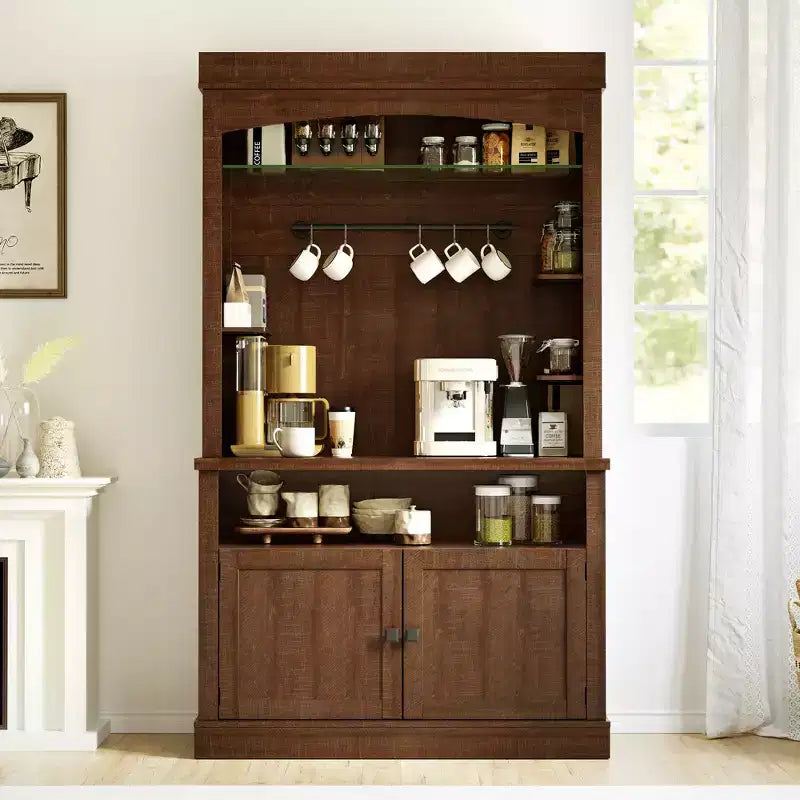 Mobile credenza da bar con dispensa stile rustico da 183 cm | 5 colori
