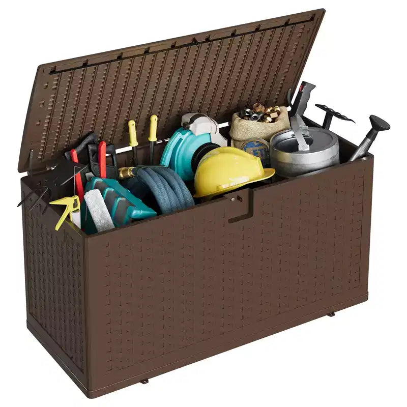 Baule portatutto in resina effetto rattan nero/marrone, 300–450 L, chiudibile a chiave, montaggio da 1 persona