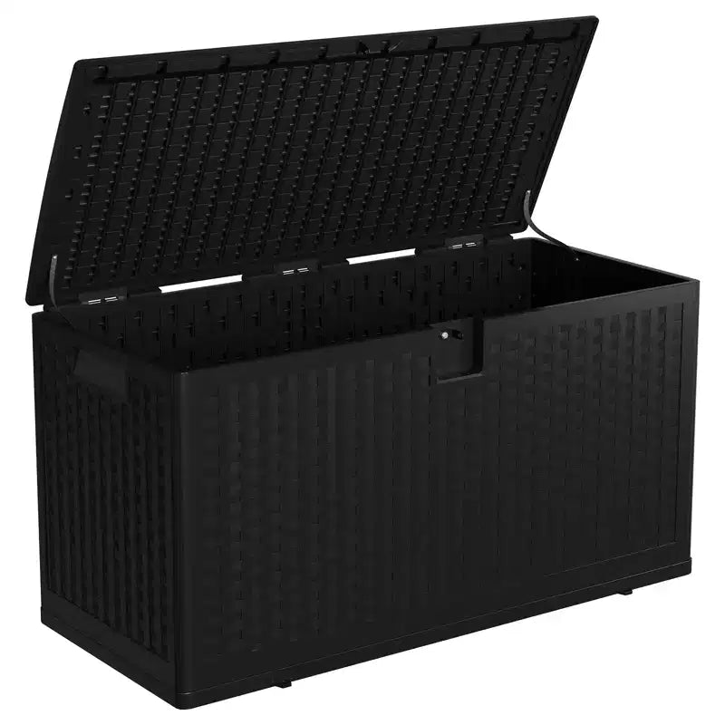 Baule portatutto in resina effetto rattan nero/marrone, 300–450 L, chiudibile a chiave, montaggio da 1 persona