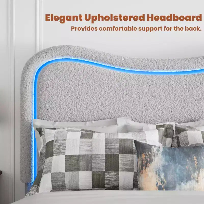 Letto a piattaforma singolo con testiera a LED RGB e 2 cassetti portaoggetti per bambini