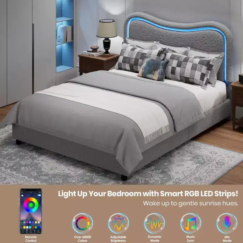 Letto a piattaforma singolo con testiera a LED RGB e 2 cassetti portaoggetti per bambini