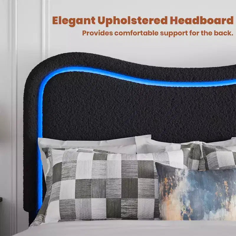 Letto a piattaforma singolo con testiera a LED RGB e 2 cassetti portaoggetti per bambini
