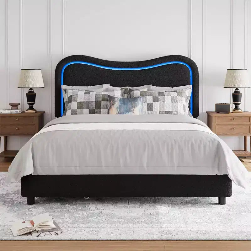 Letto a piattaforma singolo con testiera a LED RGB e 2 cassetti portaoggetti per bambini