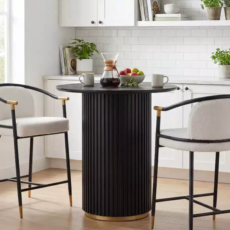 Tavolo da pranzo rotondo altezza bancone, nero / frassino chiaro / noce, 4 posti a sedere