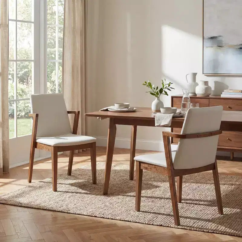 Sedie da pranzo moderne in similpelle noce e beige, set da 2