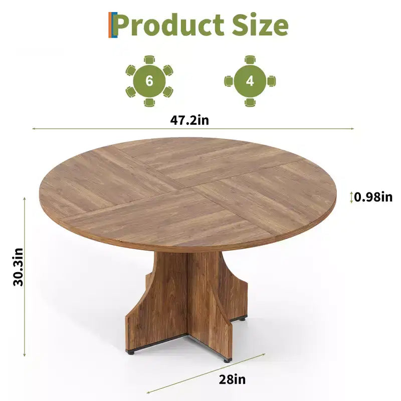 Tavolo da pranzo rotondo da 47", nero/noce, base a piedistallo, per 4–6 persone
