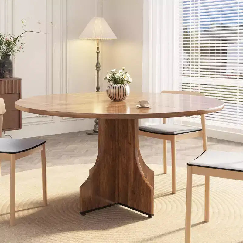 Tavolo da pranzo rotondo da 47", nero/noce, base a piedistallo, per 4–6 persone