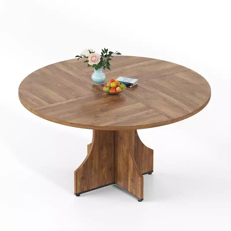 Tavolo da pranzo rotondo da 47", nero/noce, base a piedistallo, per 4–6 persone