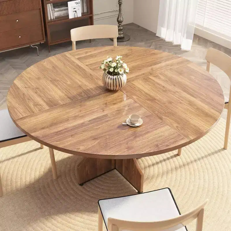 Tavolo da pranzo rotondo da 47", nero/noce, base a piedistallo, per 4–6 persone