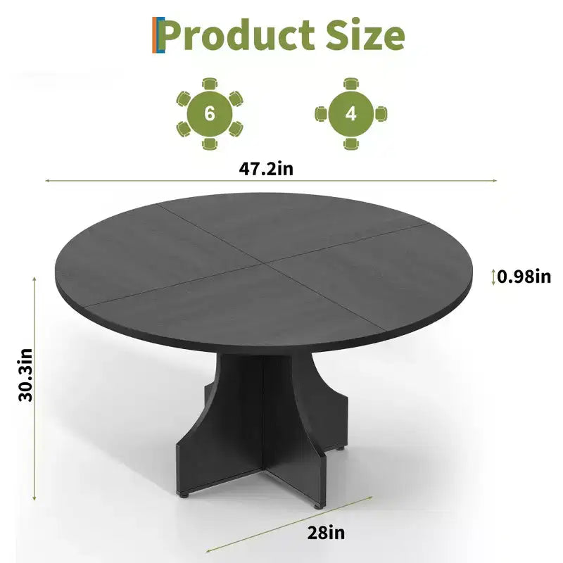 Tavolo da pranzo rotondo da 47", nero/noce, base a piedistallo, per 4–6 persone