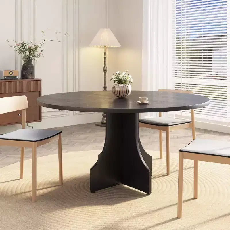Tavolo da pranzo rotondo da 47", nero/noce, base a piedistallo, per 4–6 persone