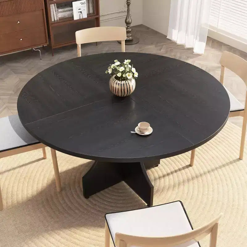 Tavolo da pranzo rotondo da 47", nero/noce, base a piedistallo, per 4–6 persone