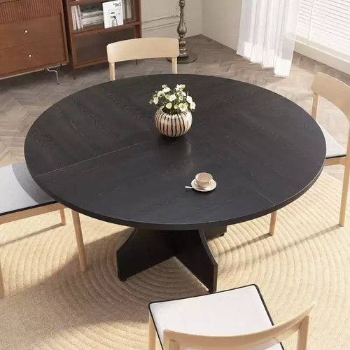 Tavolo da pranzo rotondo da 47", nero/noce, base a piedistallo, per 4–6 persone