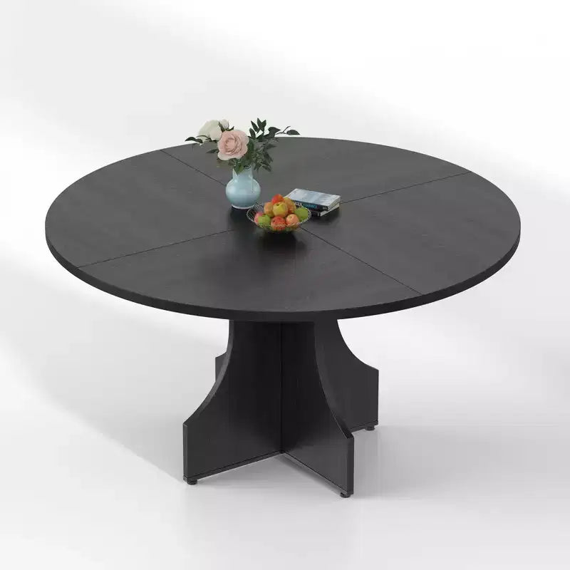 Tavolo da pranzo rotondo da 47", nero/noce, base a piedistallo, per 4–6 persone