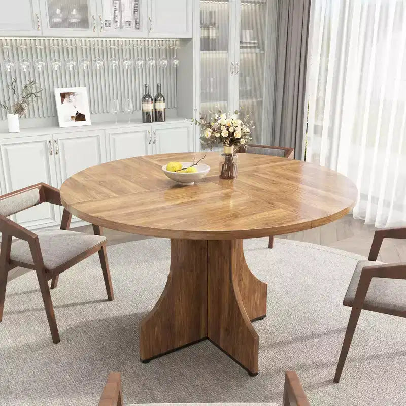 Tavolo da pranzo rotondo da 47", nero/noce, base a piedistallo, per 4–6 persone