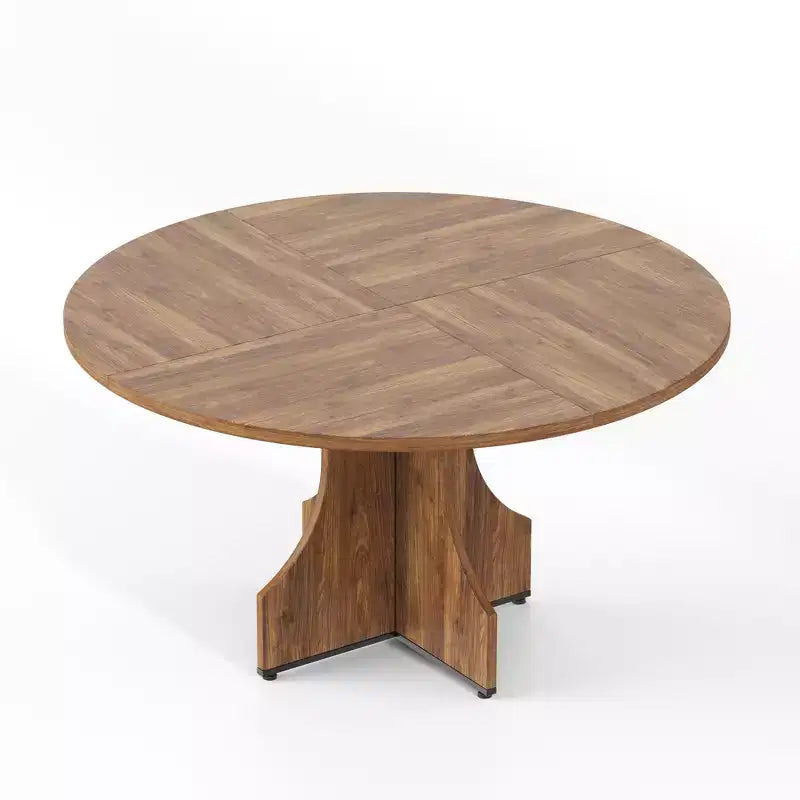 Tavolo da pranzo rotondo da 47", nero/noce, base a piedistallo, per 4–6 persone